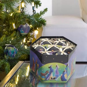 Jewel Tone Nativity Scene Shatterproof Ball Christmas Ornaments (14-Pack)