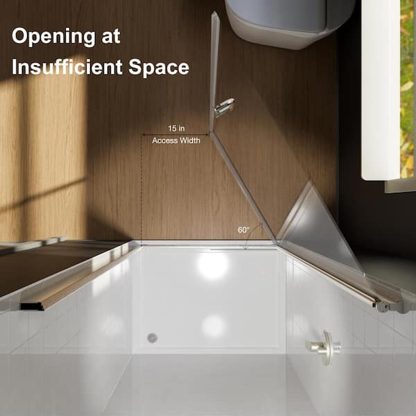Unbranded - 34 in. W x 72 in. H Pivot Semi-Frameless Shower Door in Brushed Nickel with Clear Glass