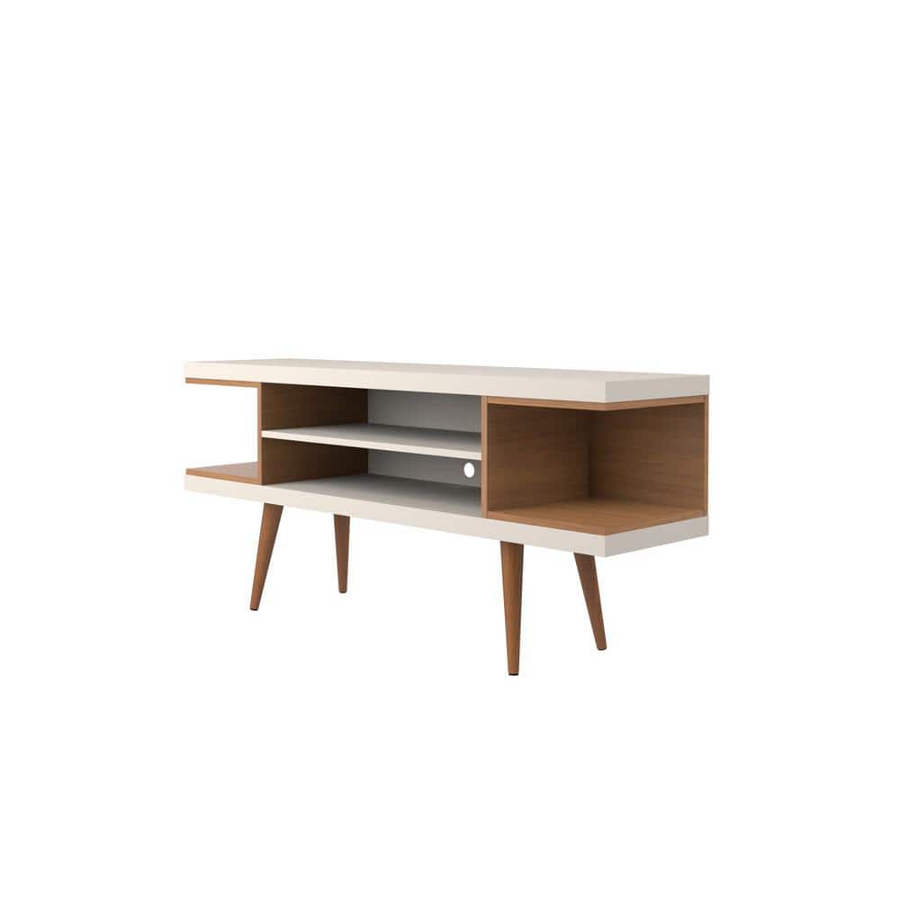 Utopia 54" Off-White and Maple Cream Modern TV Stand with 4 Shelves