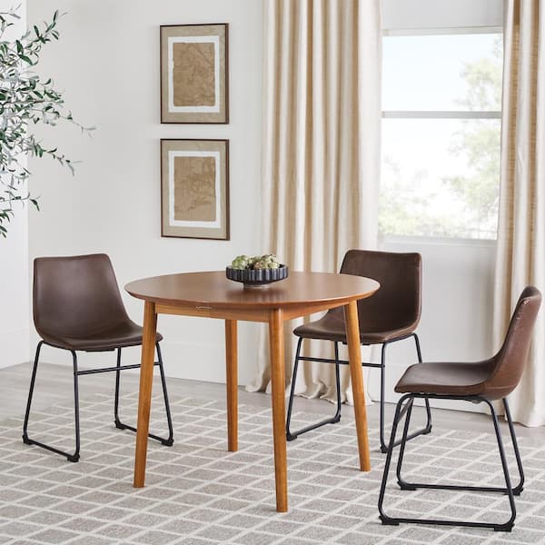 Mid-Century Modern Oval Caramel Solid Wood 40-60 in. Extendable 4 Legs Dining Table (Seats 6)