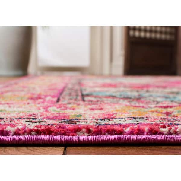 Monaco 10 ft. x 14 ft. Pink/Multi Border Area Rug