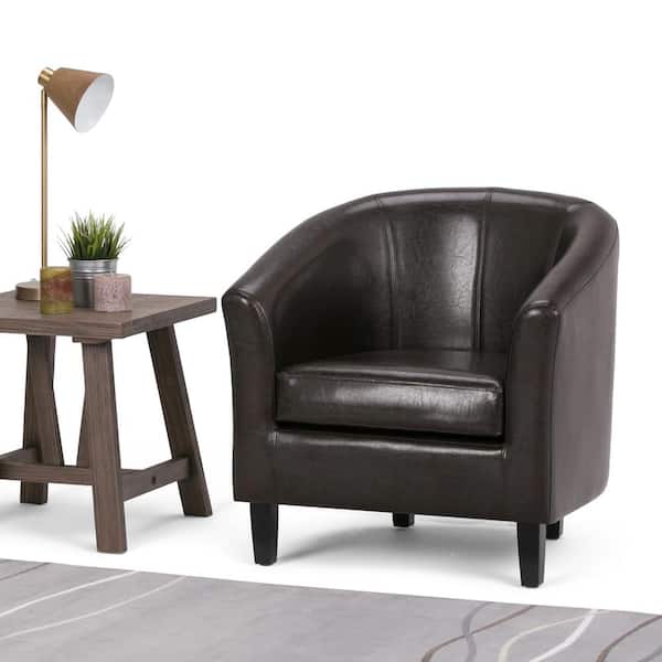 Wide Contemporary Tub Chair, Dark Brown Faux Leather Tub Chair