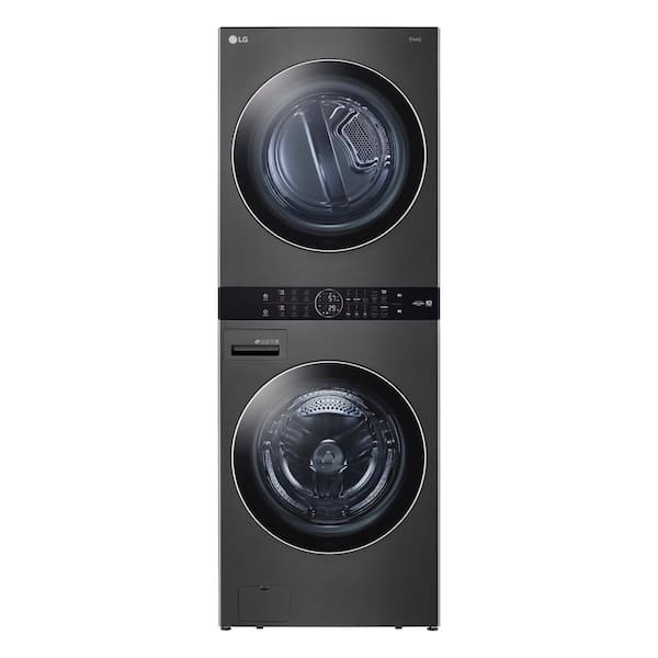 LG WashTower Stacked SMART Laundry Center 4.5 Cu.Ft. Front Load Washer & 7.4 Cu.Ft. Electric Dryer in Black Steel w/ Steam