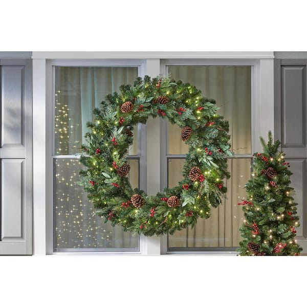 48 inch pre lit outdoor christmas wreath battery operated