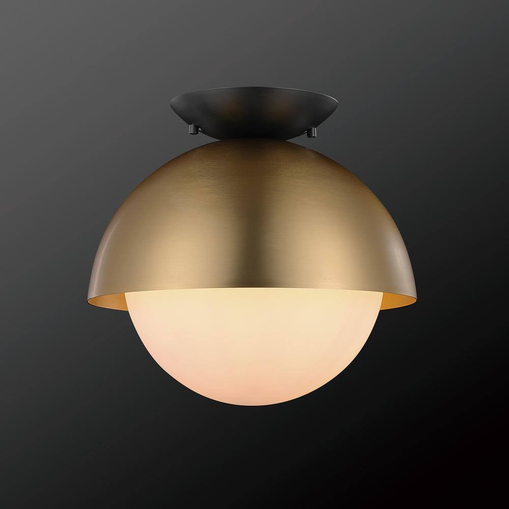 Oswald Matte Brass & Black 10" Globe Ceiling Light with Frosted Glass