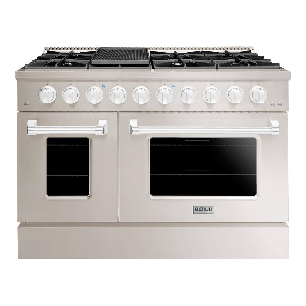 Hallman BOLD, 48IN, 8 Burner, Freestanding, Double Oven Dual Fuel