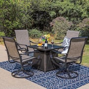 Black 5-Piece Metal Patio Fire Pit Set with Textilene Swivel Chairs