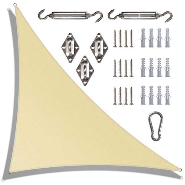 COLOURTREE 12 ft. x 12 ft. x 17 ft. 190 GSM Beige Right Triangle Sun Shade Sail with Triangle Kit