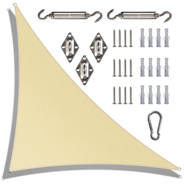 COLOURTREE 16 ft. x 16 ft. x 22.6 ft. 190 GSM Beige Right Triangle Sun Shade Sail with Triangle Kit