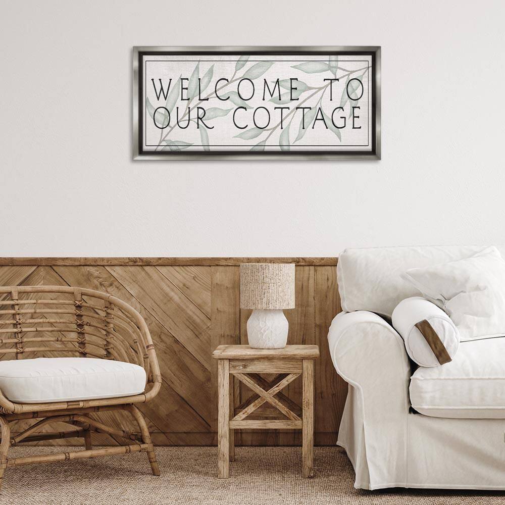 Rustic Cottage Welcome by Lil' Rue Gray Floater Frame Typography Graphic Art Print 14 in. x 31 in. price history on PriceWatchPro