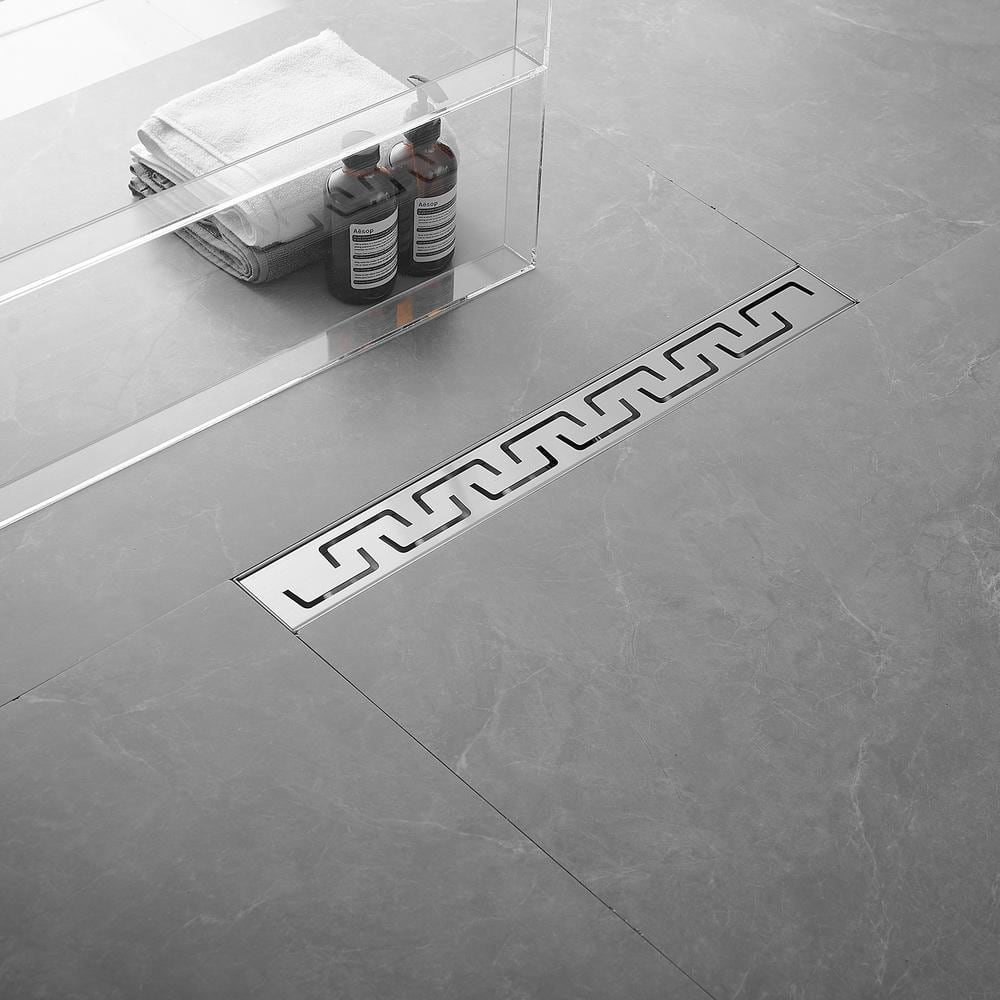24-inch Brushed Nickel Stainless Steel Linear Shower Drain with U-shaped Pattern