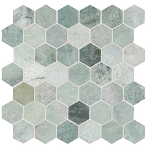 Icelandic Green Hexagon 12 in. x 11.81 in. Polished Marble Floor and Wall Tile (0.98 sq. ft./Each)