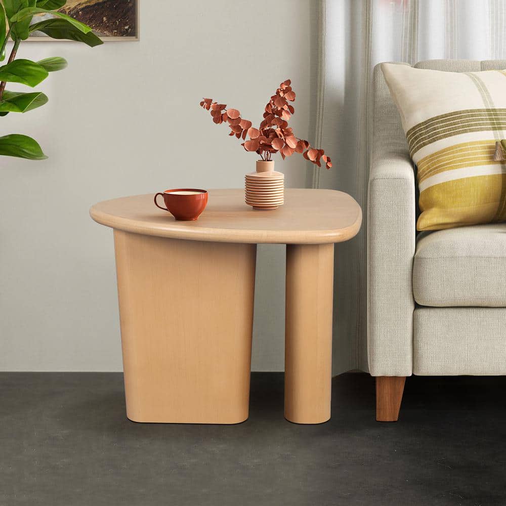 25.6 in. Brown Wood Tapered Tabletop End Table with Pedestal Base Wood Grai
