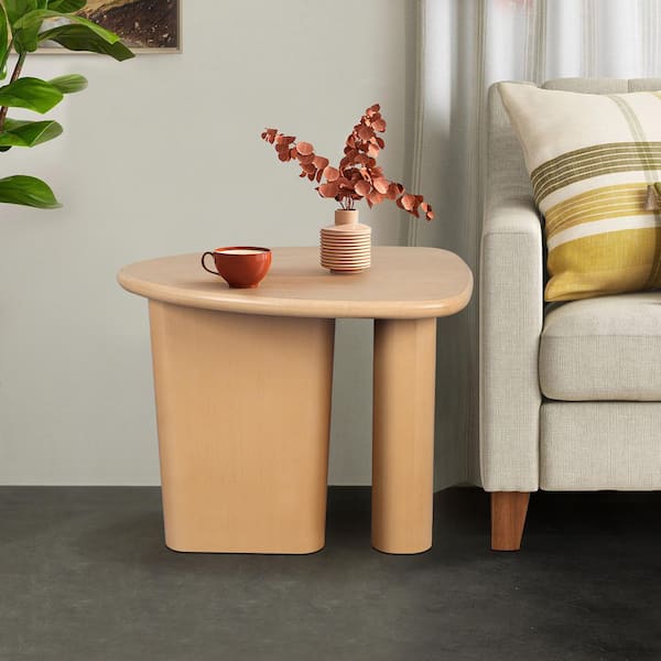 Unbranded 25.6 in. Brown Wood Tapered Tabletop End Table with Pedestal Base Wood Grain Top Sofa Side Table Small Coffee Table