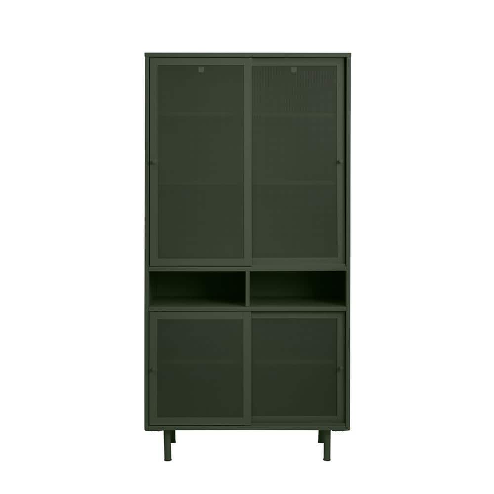 Olive Green 70.5 in. H Storage Cabinet with Metal Mesh Doors