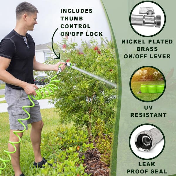 1/2 in. x 25 ft. Coil Garden Hose with ON/OFF Valve, Includes 10 Way Sprayer, Teflon Tape and Washers