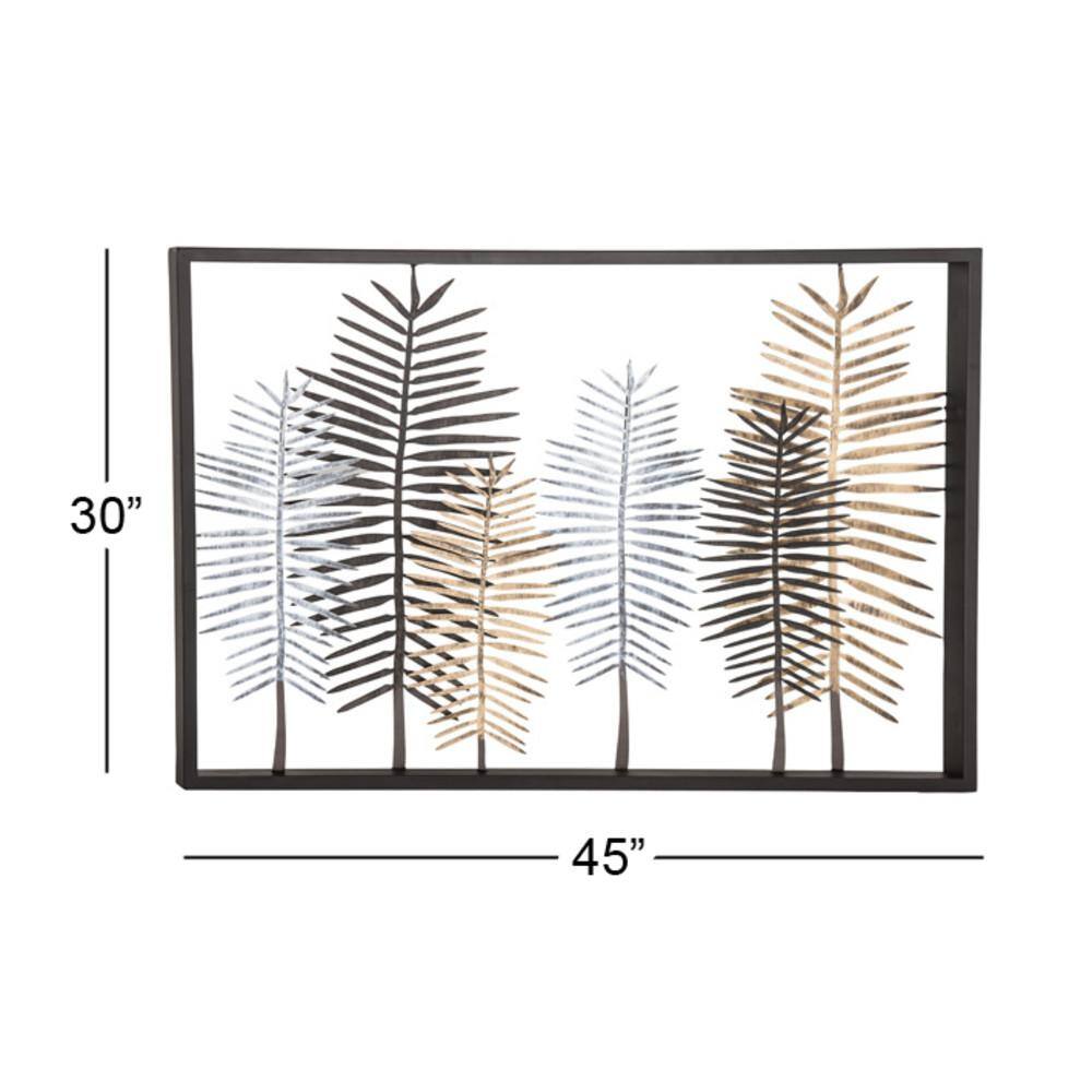 Modern Black and Gold Metal Leaf Wall Sculpture with Frame
