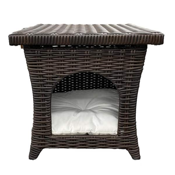 JOYSIDE Brown Wicker Outdoor End Table Pet Side Table with Storage