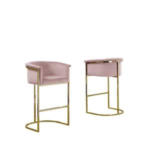 Jessica 24 in. Pink Low Back Gold Metal Frame Counter Height Chair with Velvet Fabric (Set of 1)