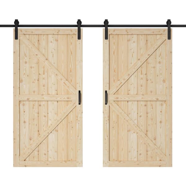 ARK DESIGN 42 in. x 84 in. 2Panel Pine Solid Wood Unfinished Double