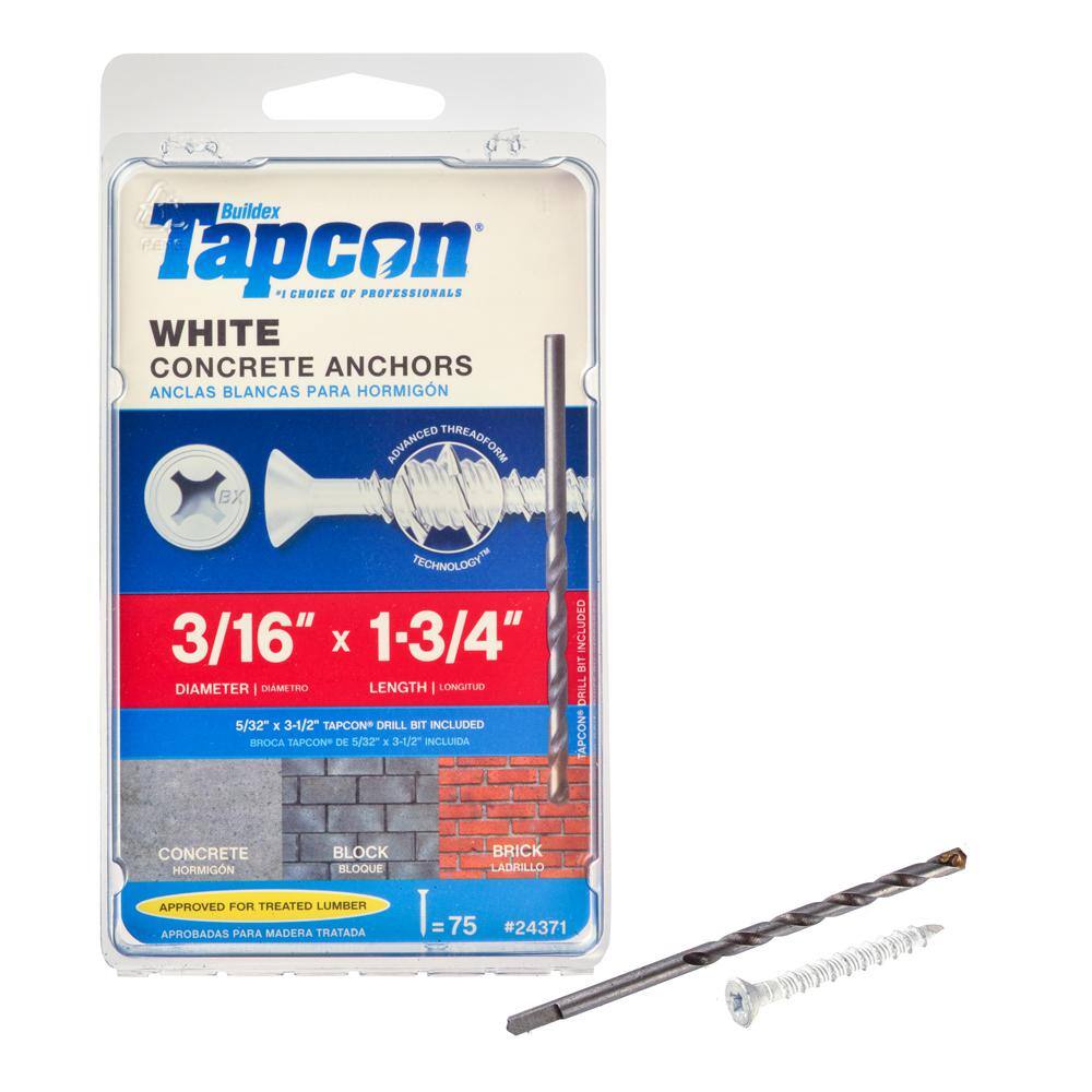 Tapcon 3/16 in. x 13/4 in. White UltraShield Phillips FlatHead