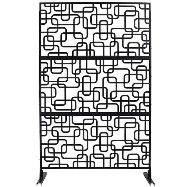 6.3 ft. x 4 ft. Black Steel Freestanding Flat Flat Top Decorative Privacy Screen Metal Fence Panel