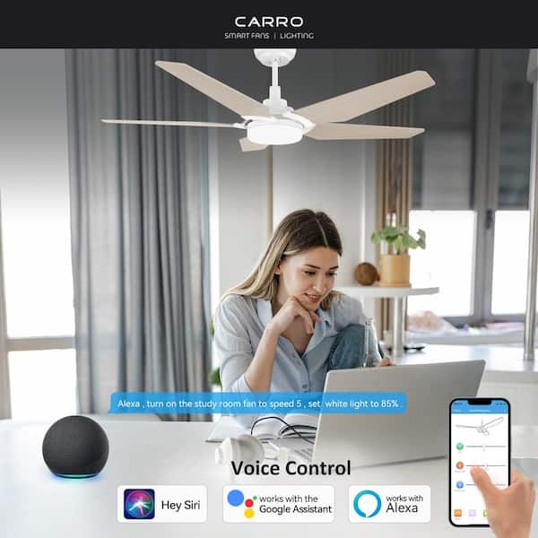 Voyager 52 in. Dimmable LED Indoor/Outdoor White Smart Ceiling Fan with Light/Remote, Works with Alexa/Google Home