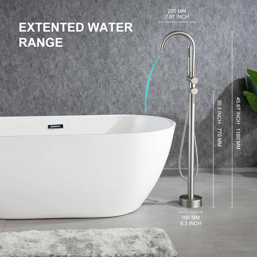 Brushed Nickel Freestanding Tub Filler with Hand Shower