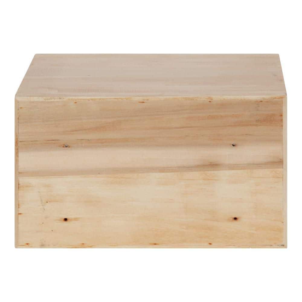 Natural Wood Floating Shelf with Drawer and Cubby