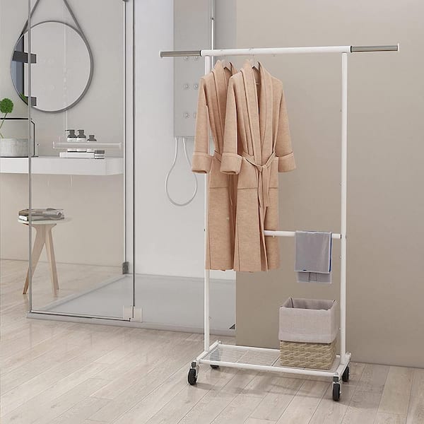 White Metal Garment Clothes Rack with 2 Tiers Shelves 33 in. W x 65 in. H  rack-476 - The Home Depot