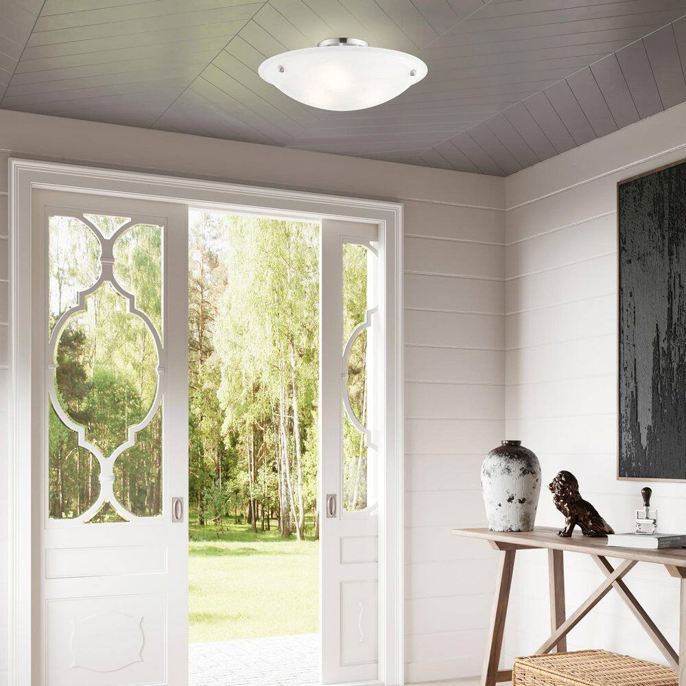 Oasis Brushed Nickel 3-Light LED Bowl Ceiling Mount with White Alabaster Glass