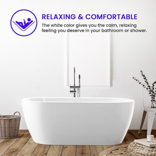 Vanity Art Cergy 67.7 in. Acrylic Flatbottom Freestanding Bathtub in White
