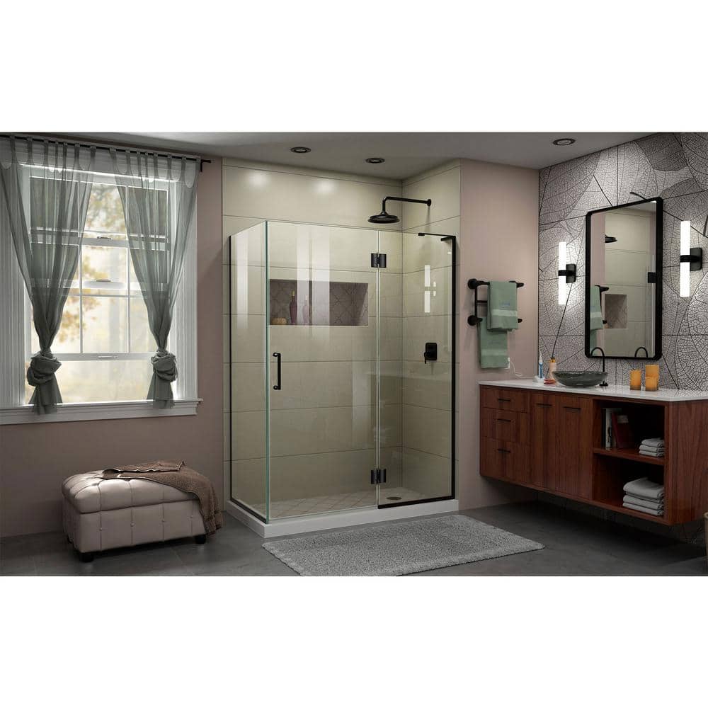 Matte Black Frameless Hinged Shower Enclosure with Clear Glass