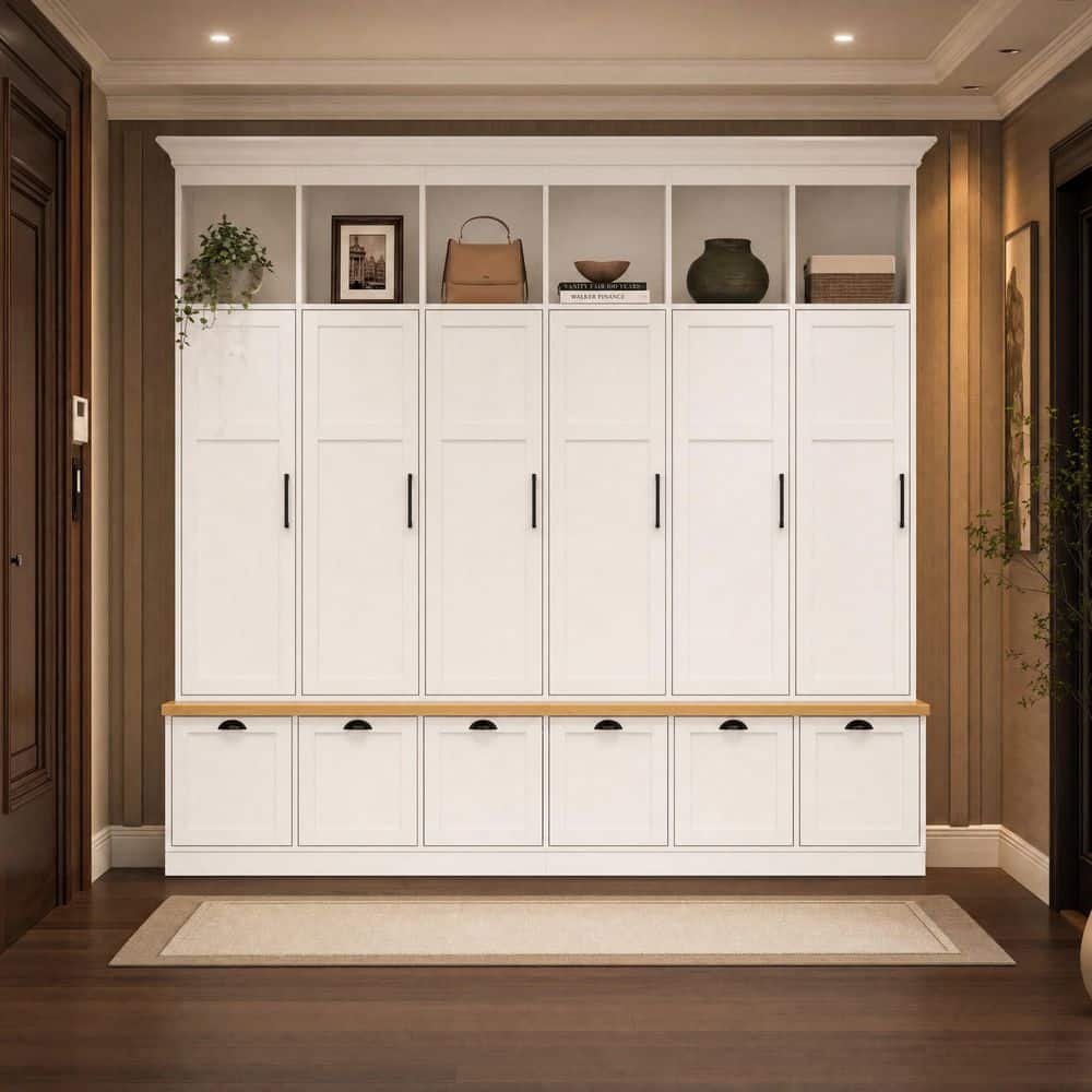 TREFLE＋1 ホワイト スワンタンク FUFU&GAGA White Wood Hall Tree with 6 Storage Lockers, 6-Drawers