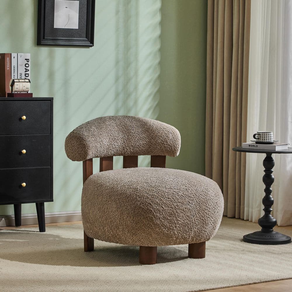 Light Brown Boucle Fabric Upholstered Accent Chair Side Chair with Walnut Birch Wood Legs, Generously Padded Seat price history on PriceWatchPro