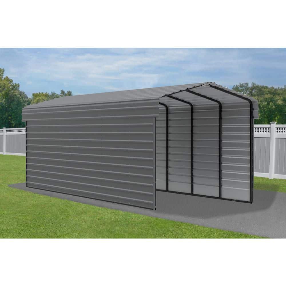 Charcoal Steel Peak Carport with 2-Sided Enclosure