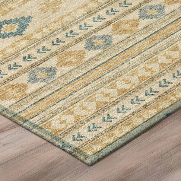 Chantille Machine Washable Indoor/Outdoor Abstract ACN3124 Wheat 8 ft. x 8 ft. Round Rug