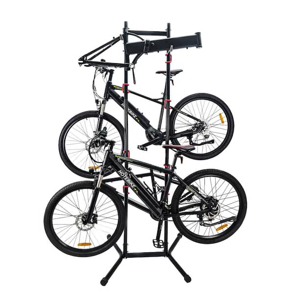 4-Bike Black Steel Freestanding Bicycle Storage Rack with 8-Adjustable Hooks, Vertical Garage Bike Racks, Max 160 lbs.