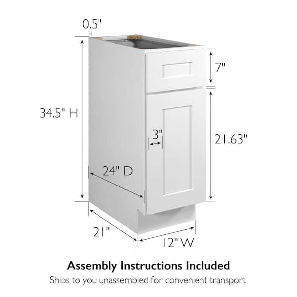 Design House Brookings Plywood Ready to Assemble Shaker 12x34.5x24 in. 1-Door 1-Drawer Base Kitchen Cabinet in White