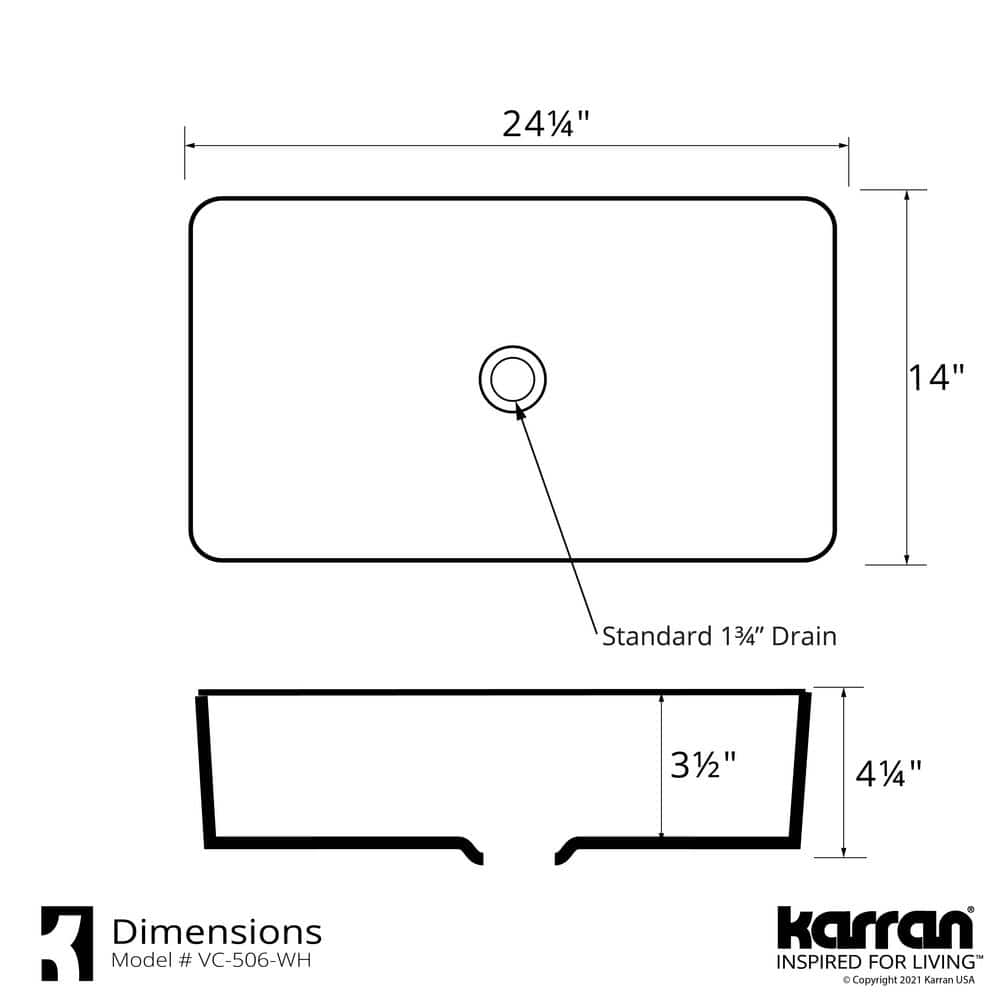 Valera 24" White Ceramic Rectangular Vessel Bathroom Sink