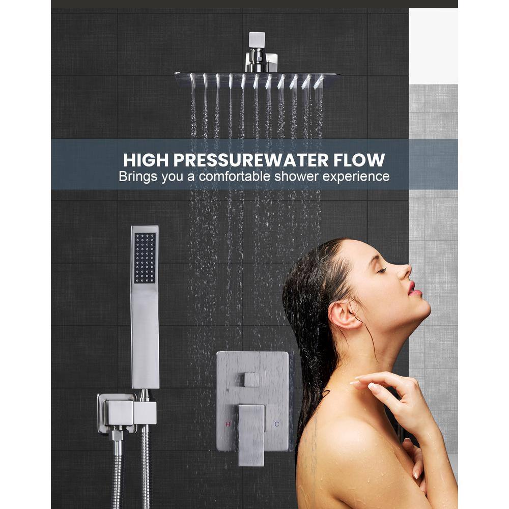 Brushed Nickel Square Rain Shower Faucet with Handheld