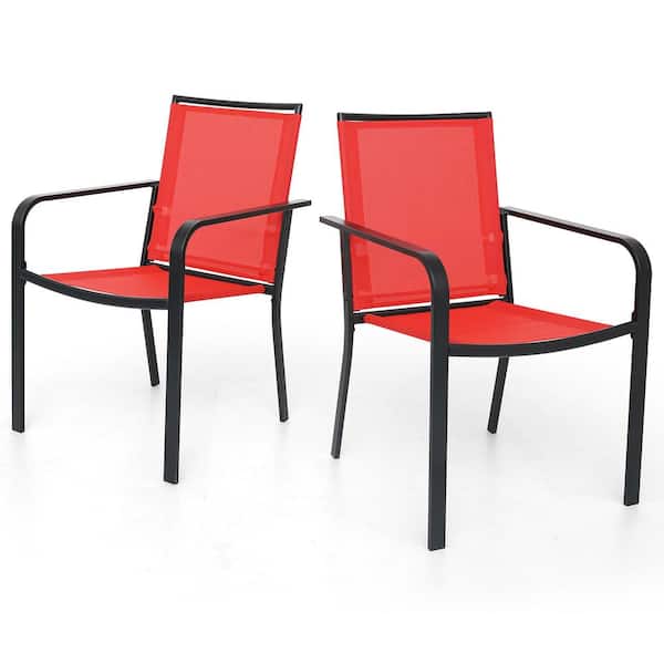 Anmutig Stackable Metal Patio Outdoor Dining Chair-Red (2 Chairs)