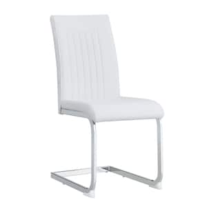 Modern White Foam PU Leather Dining Armless Chair High Back with Metal Legs Vertical Stripe Pattern (Set of 2)