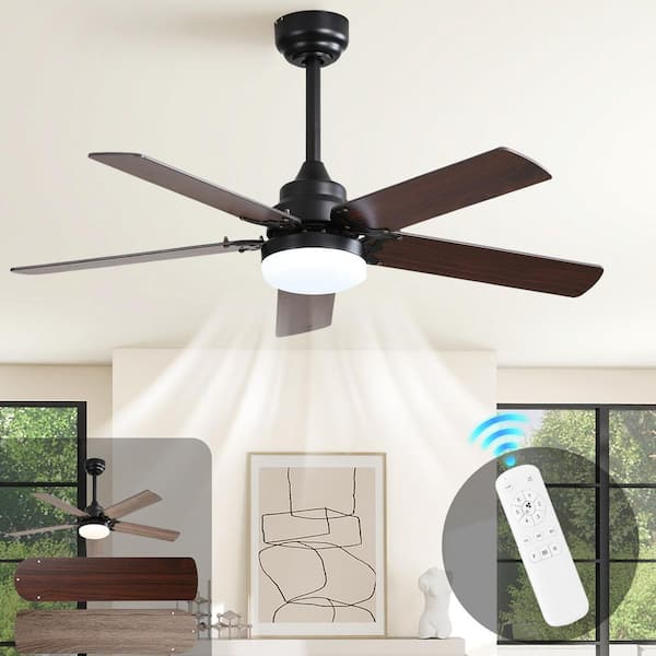 42 in. Modern Ceiling Fan with LED Light and 5 Blades Included, Remote, Reversible DC Motor in Black, Ideal for Bedroom