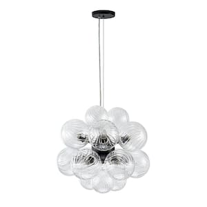 Josie 12-Light Black Modern Bubble Cluster Chandelier with Swirled Globe Glass