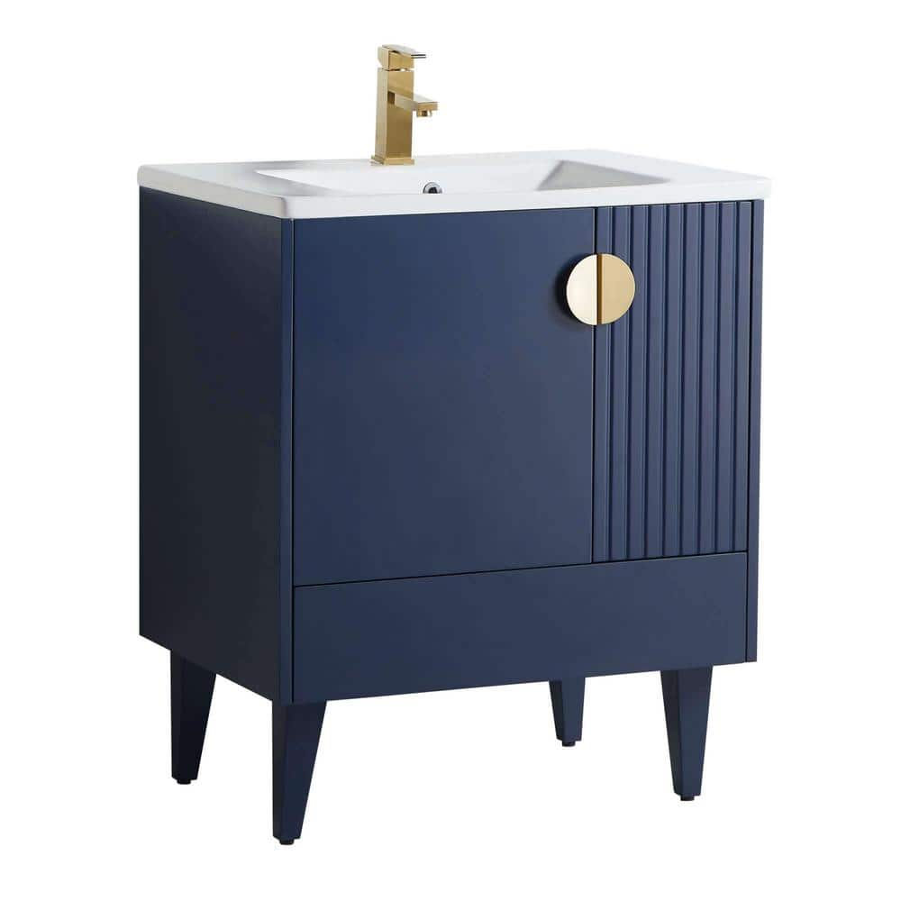 FINE FIXTURES Venezian 30 in. W x 18.11 in. D x 33 in. H Bathroom Vanity Side Cabinet in Navy Blue with White Ceramic Top -  VN30NB-VNHA1SB
