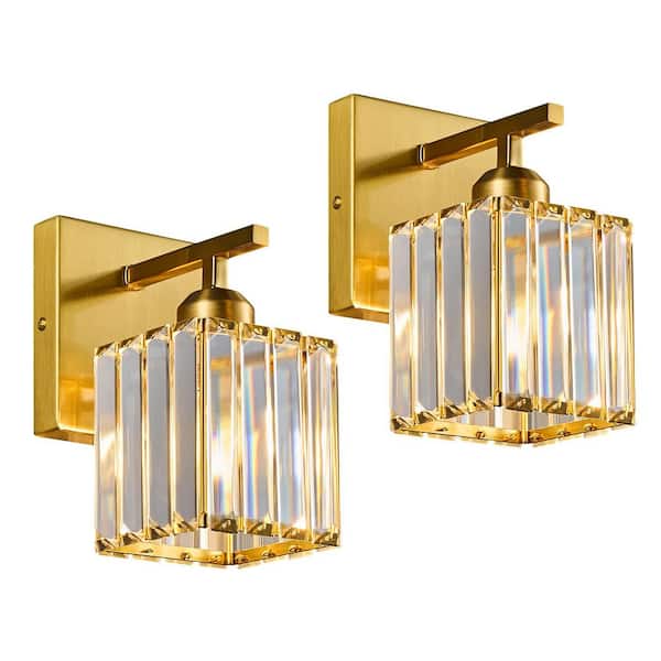 Home Lighting 4.52 in. 1-Light Gold 2-Pack Modern Wall Sconce Wall Mounted Vanity Light Fixtures For Bathroom