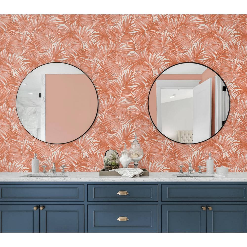 Coral Cordelia Tossed Palms Embossed Vinyl Wallpaper Roll