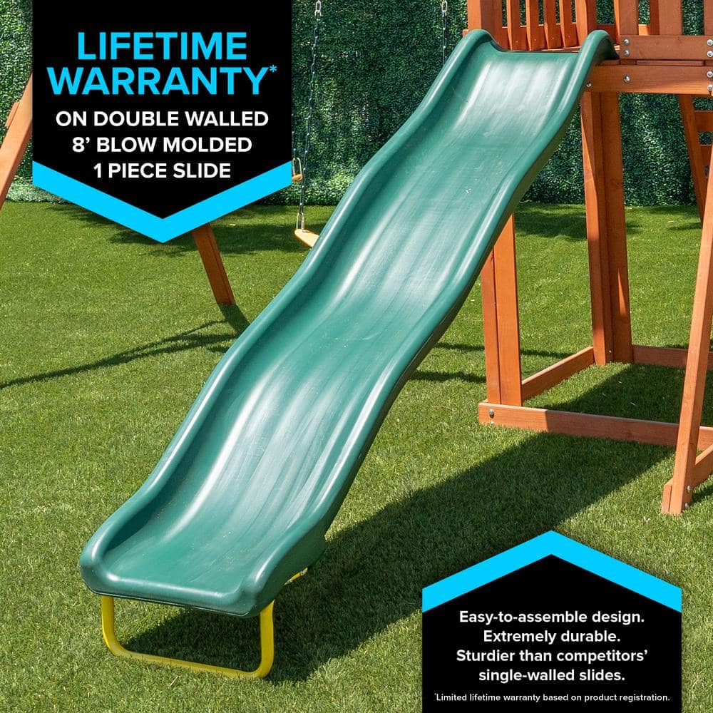 Sherwood Brown Wood Swing Set with Slide and Fort