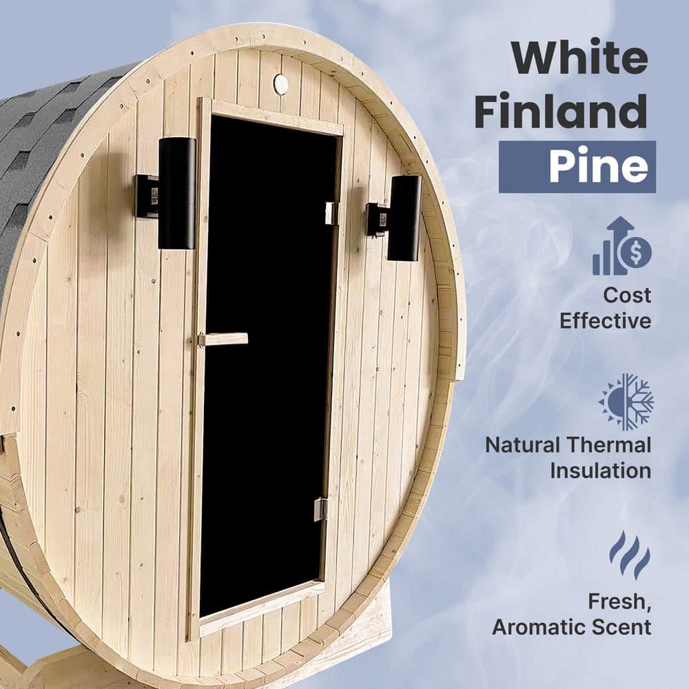 White Pine 4-Person Barrel Sauna with 4.5 kW Heater
